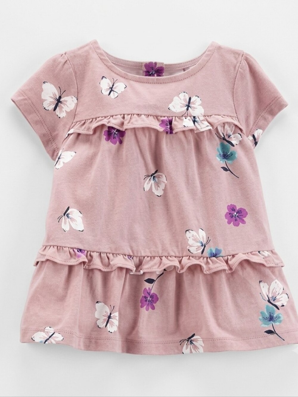 3/$20🌟 Carter's Dusty Pink Butterfly & Floral Ruffle Tunic Top Size 18 months